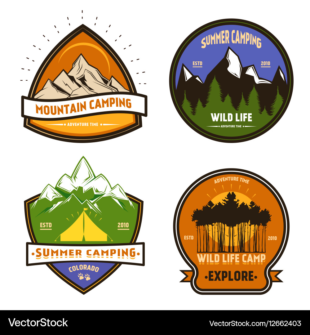 Camping colorful elements set Royalty Free Vector Image