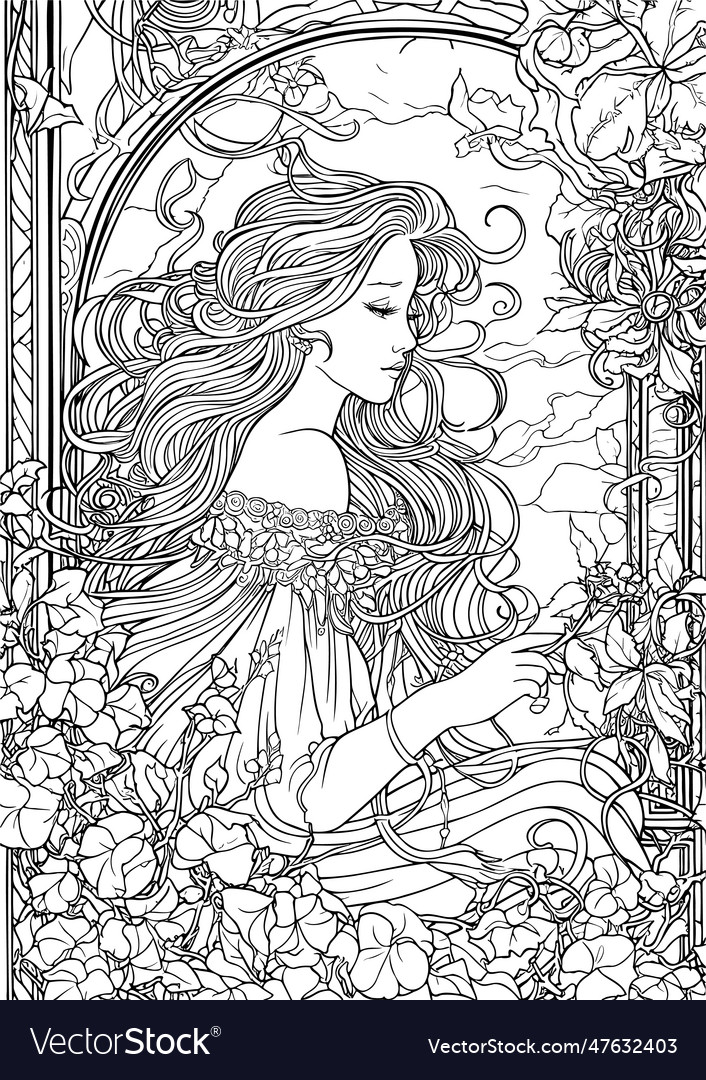 Premium Vector  Beautiful princess with castle printable coloring