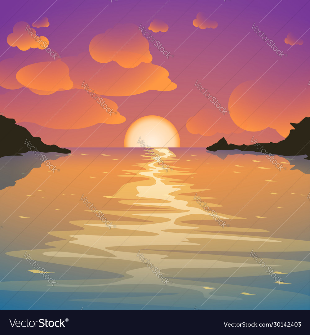 Island Sunset 01 Royalty Free Vector Image - Vectorstock