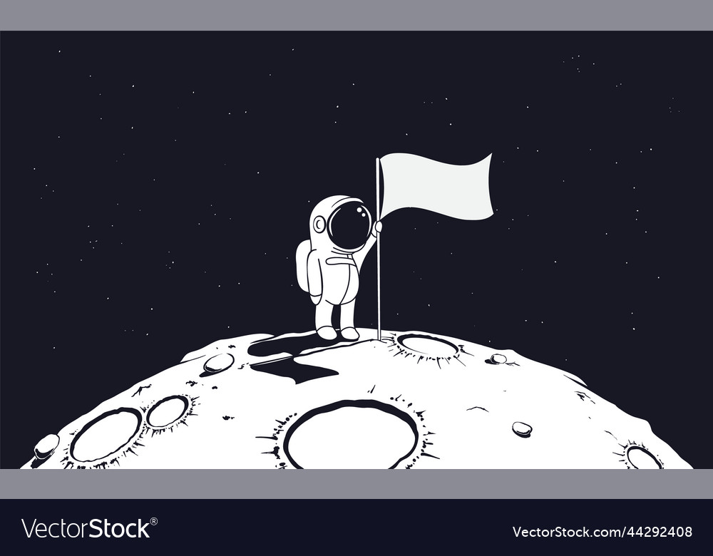 Astronaut holds a flag on planet Royalty Free Vector Image