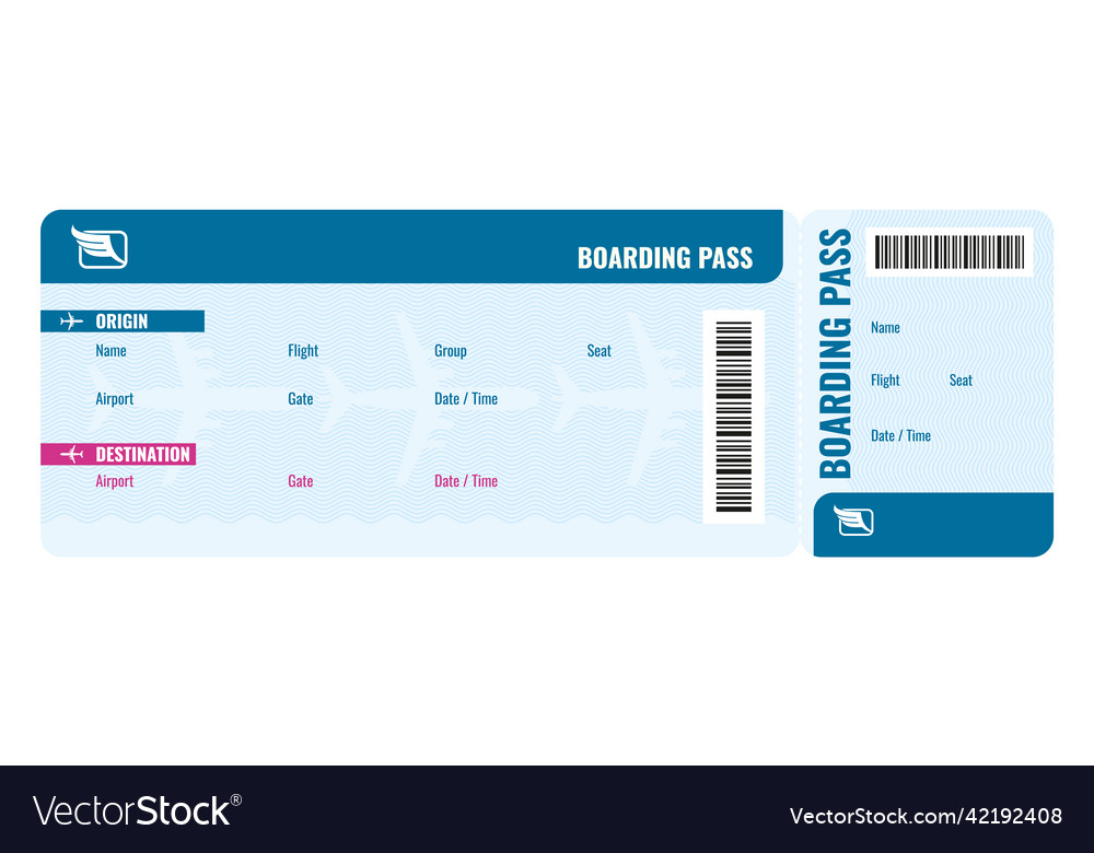 Boarding pass template plane ticket transport Vector Image