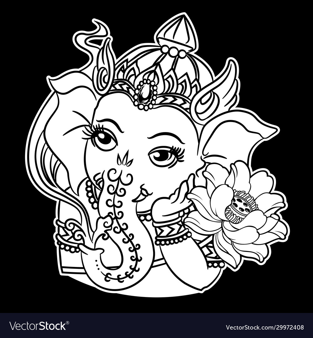 Ganesha drawing om symbol tattoo icon on black ba Vector Image