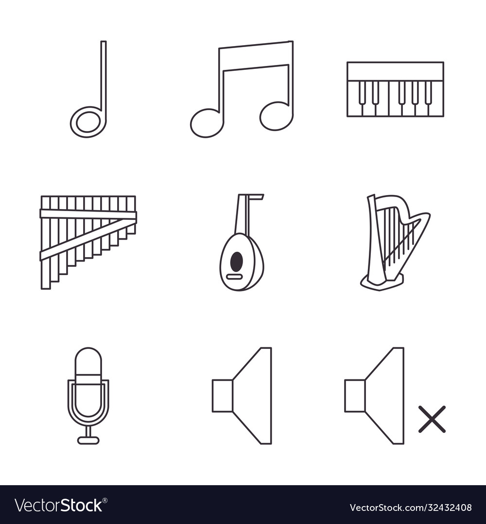 Music instruments line style icon set