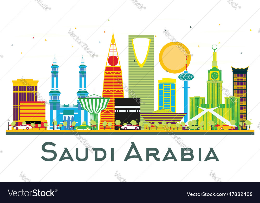 Saudi arabia skyline with color landmarks Vector Image