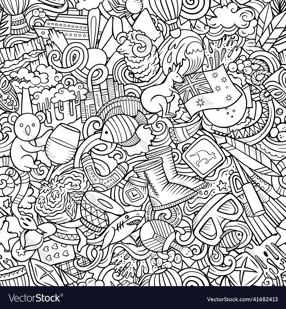 Cartoon doodles australia seamless pattern Vector Image