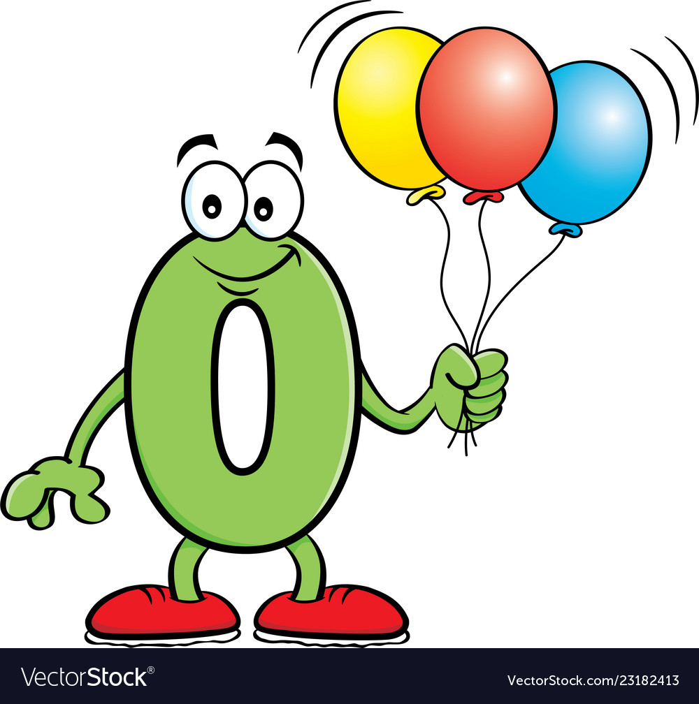 Cartoon number zero holding balloons Royalty Free Vector