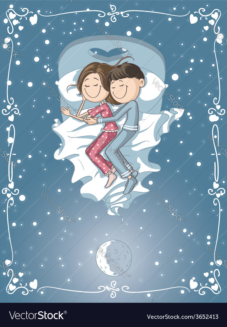 Cute Cartoon Couple Cuddles in Bed Royalty Free Vector Image