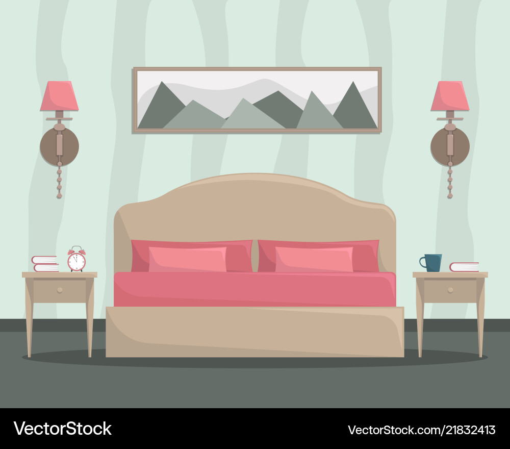 Flat bedroom interior Royalty Free Vector Image