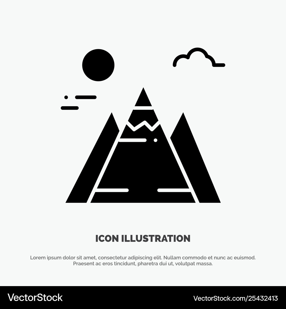 Landscape mountain sun solid glyph icon Royalty Free Vector