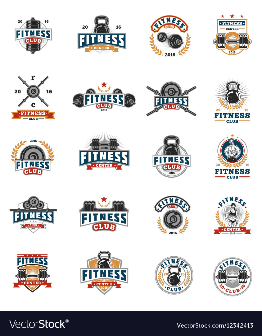 Set bodybuilding badges stickers isolated Vector Image