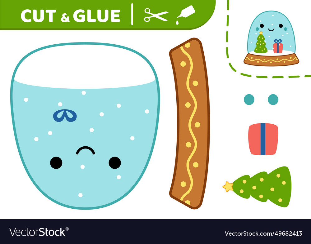 Snow globe cut and glue kawaii Royalty Free Vector Image