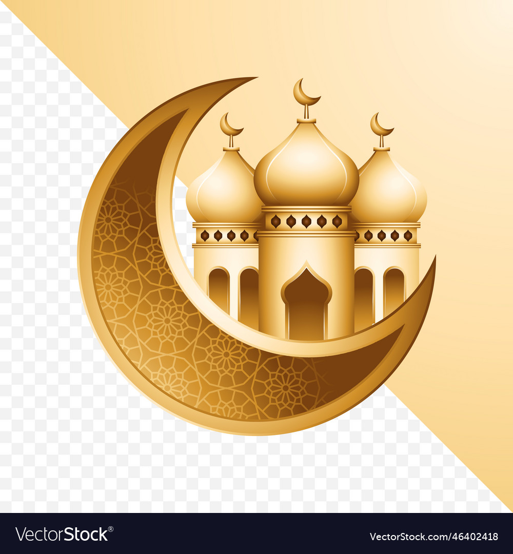 3d gold crescent with mosque icon design element Vector Image