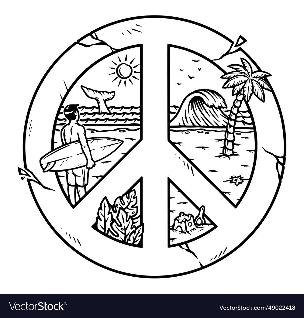 Beach view in peace symbol Royalty Free Vector Image