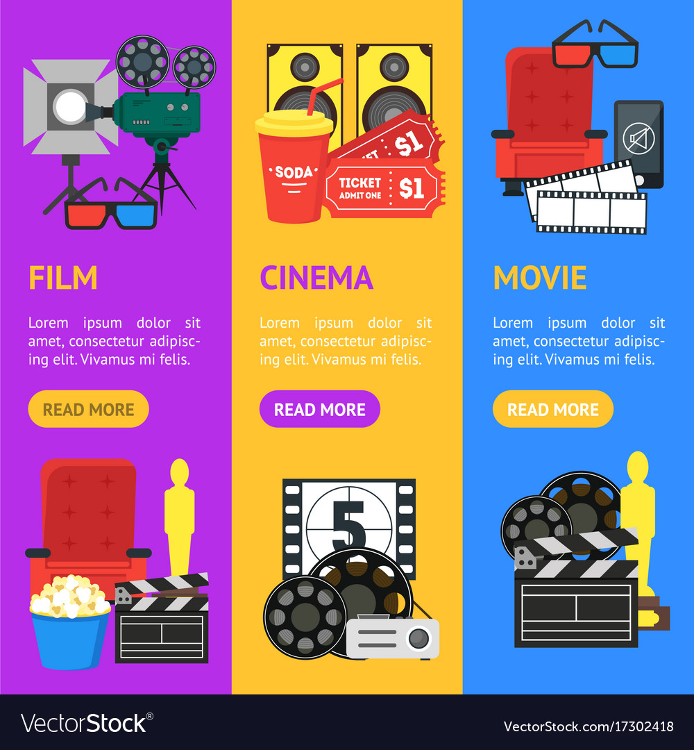 Cartoon cinema color banner vertical set Vector Image