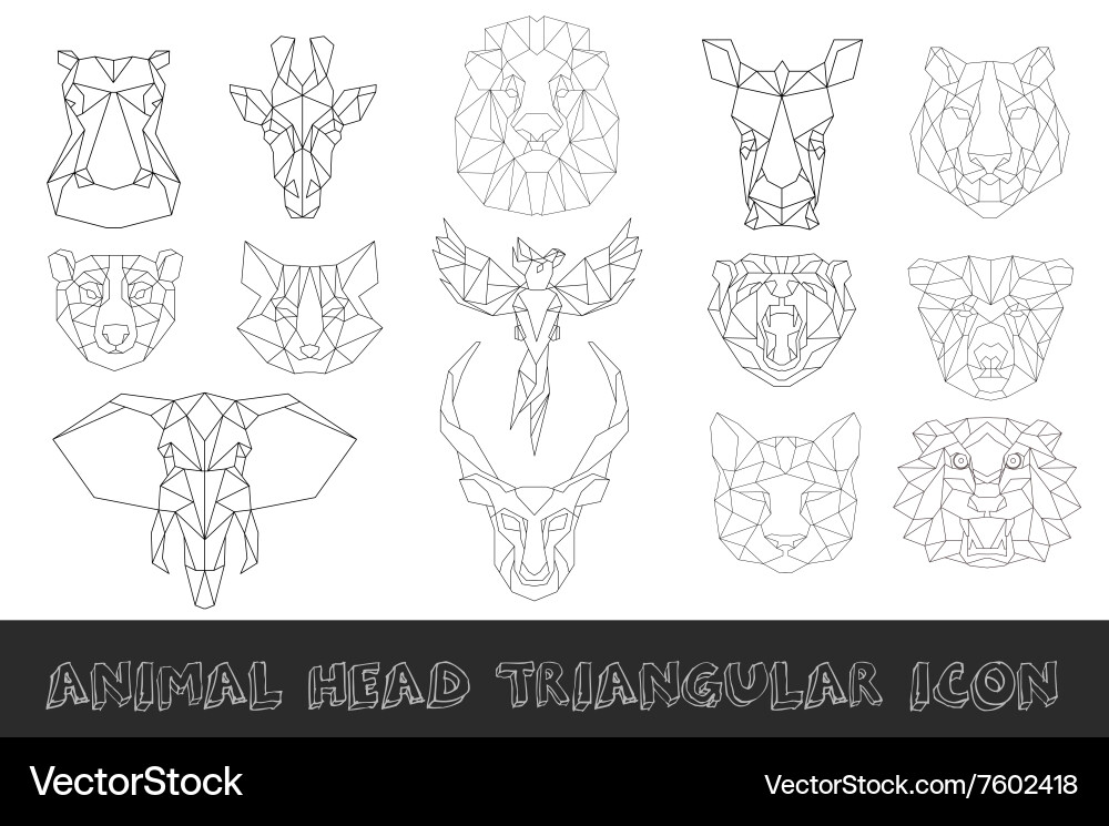 Front view animal head triangular icon set Vector Image