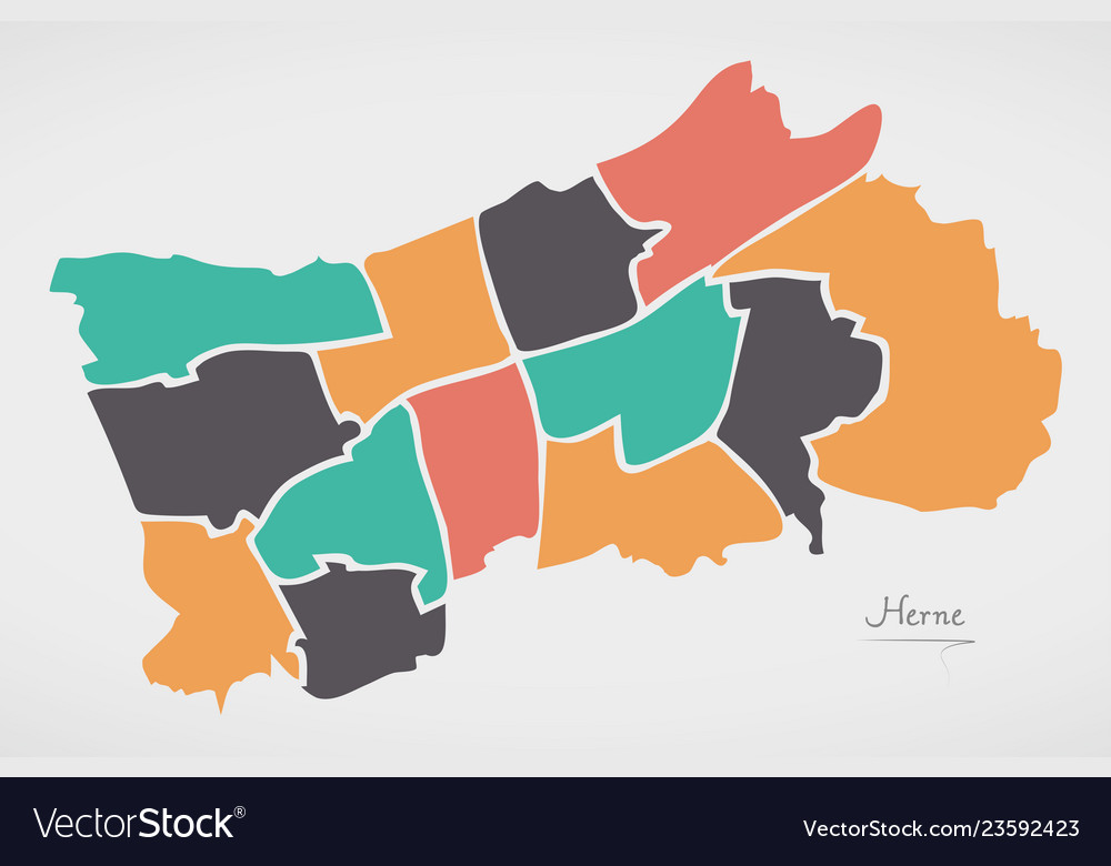 Herne map with boroughs and modern round shapes Vector Image