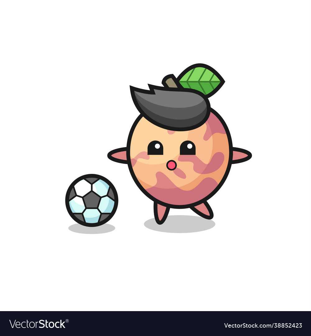 Pluot fruit cartoon is playing soccer Royalty Free Vector