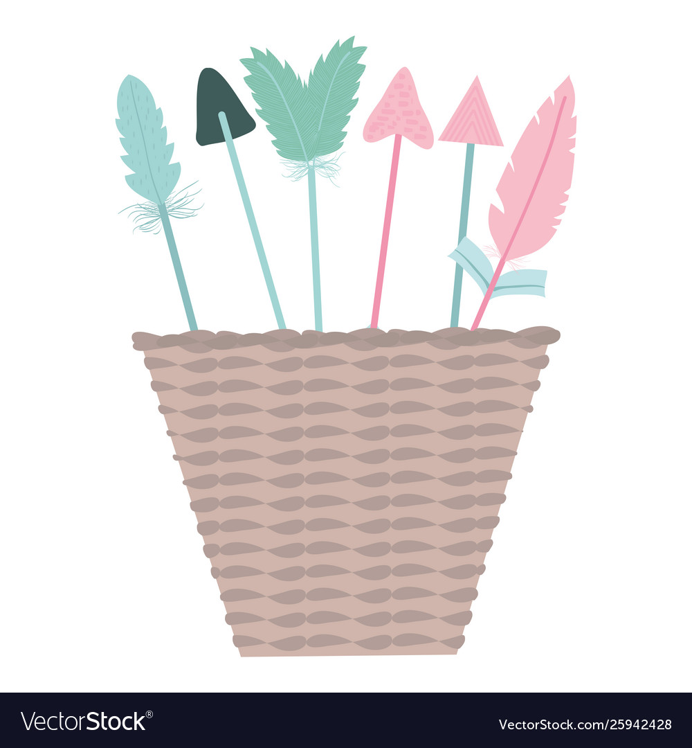 Basket with bohemian arrows and feathers Vector Image
