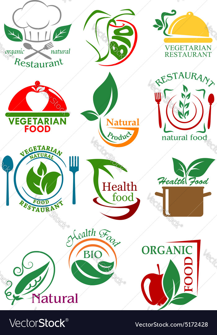 Vegetarian and natural healthy food emblems Vector Image