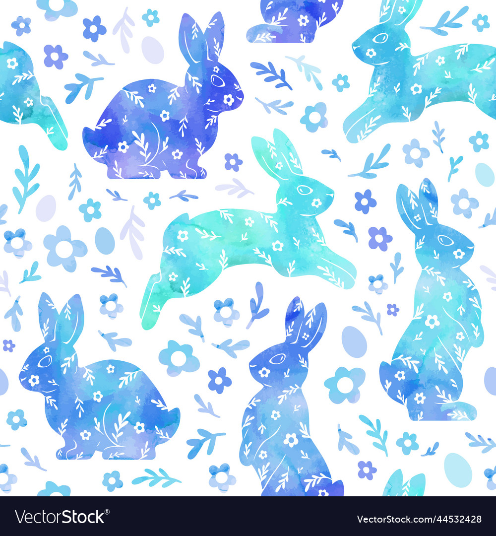 Watercolor drawing of a rabbit flowers eggs Vector Image