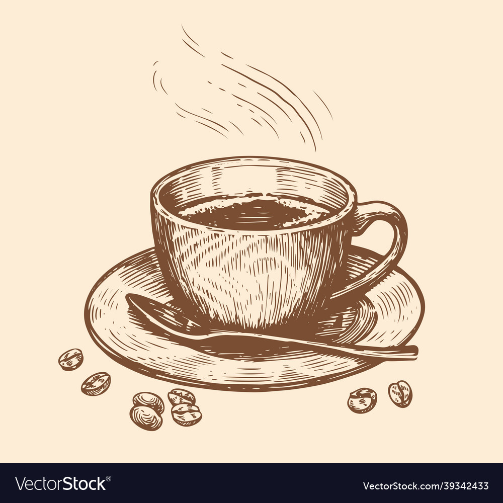 Cup of coffee sketch vintage Royalty Free Vector Image