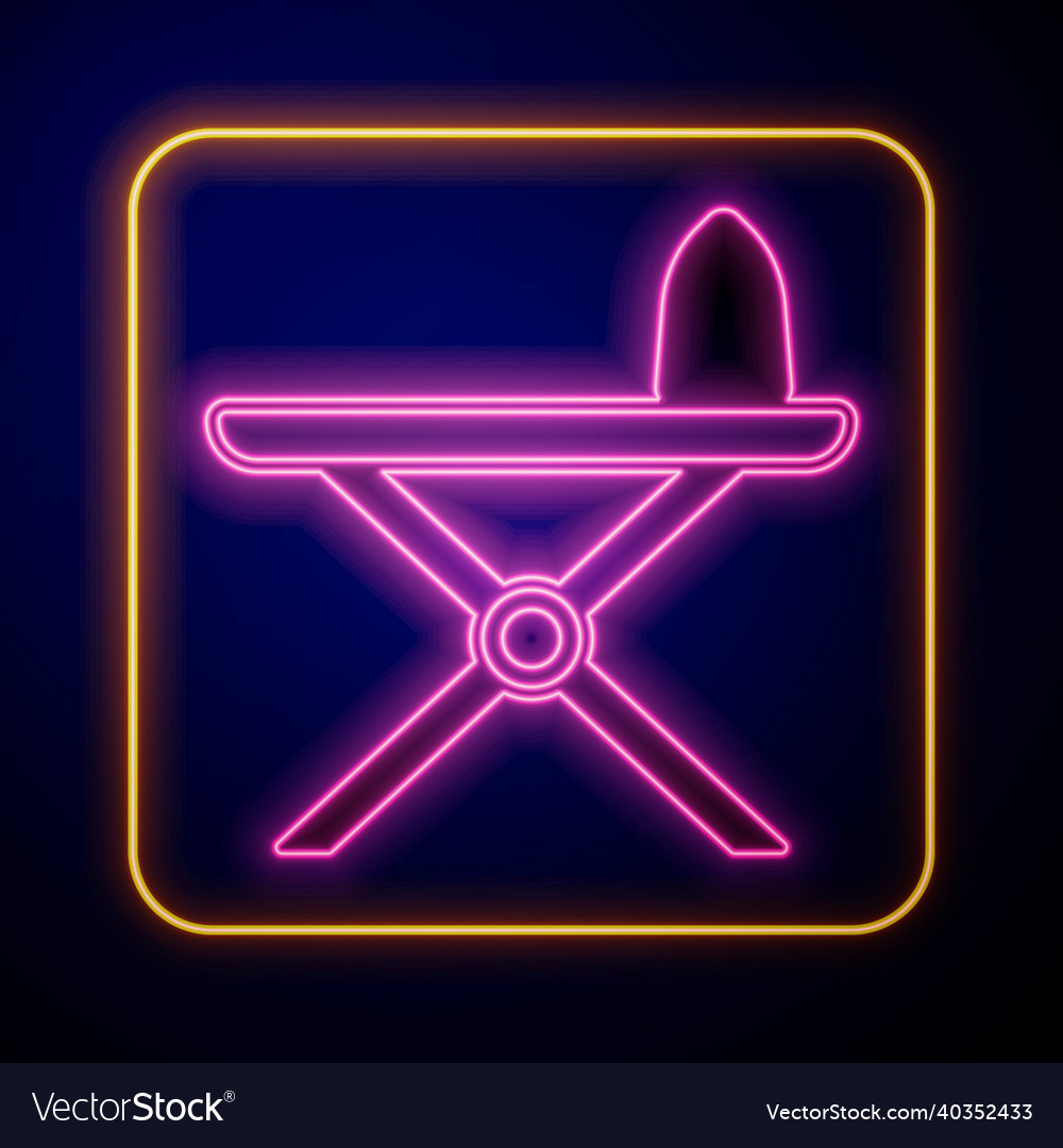 Glowing Neon Electric Iron And Ironing Board Icon Vector Image