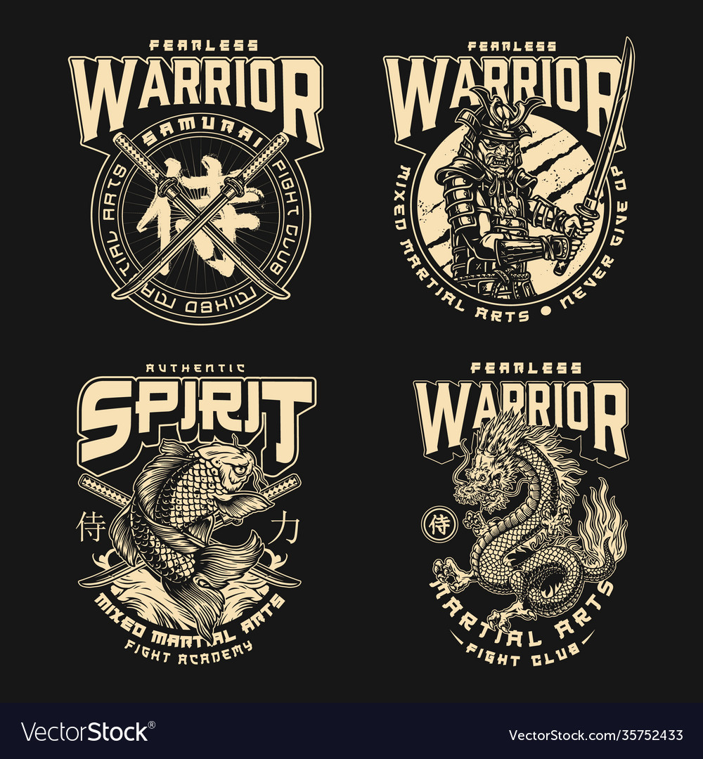 Mixed martial arts fight club badges Royalty Free Vector