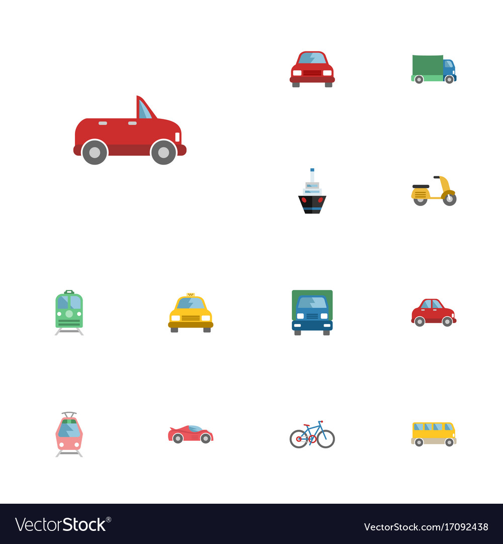 Flat icons streetcar scooter transport and other