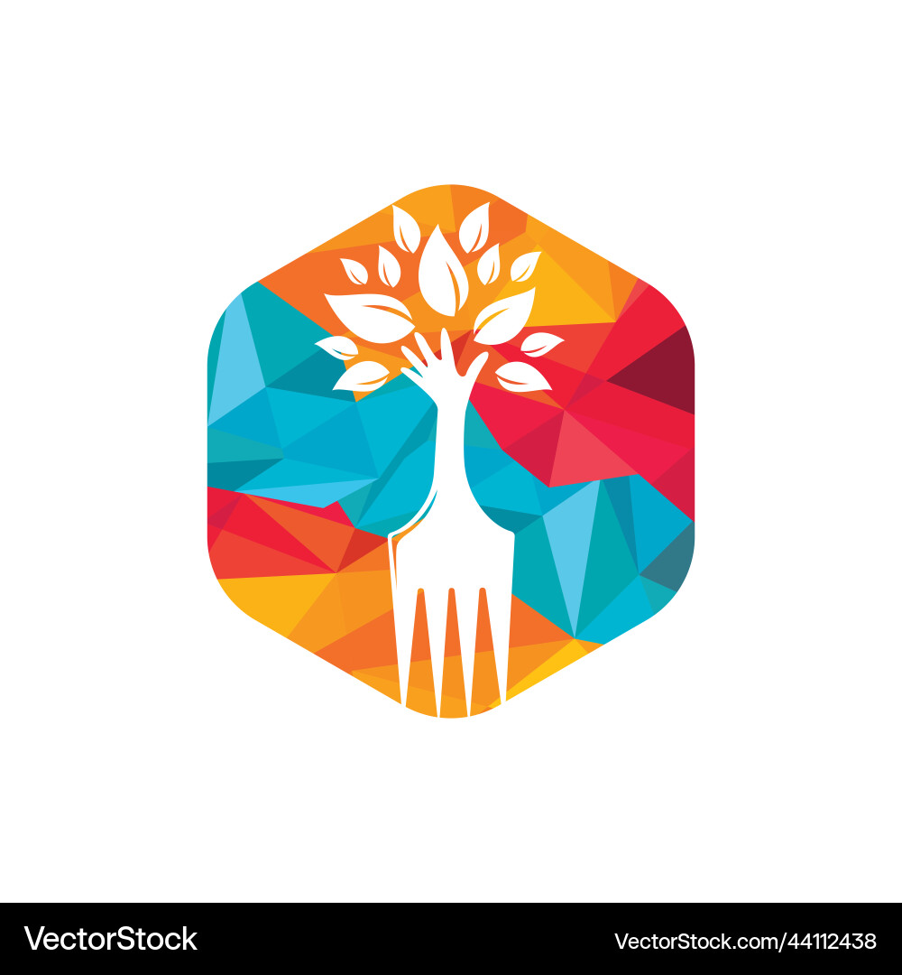 Fork hand tree logo design Royalty Free Vector Image