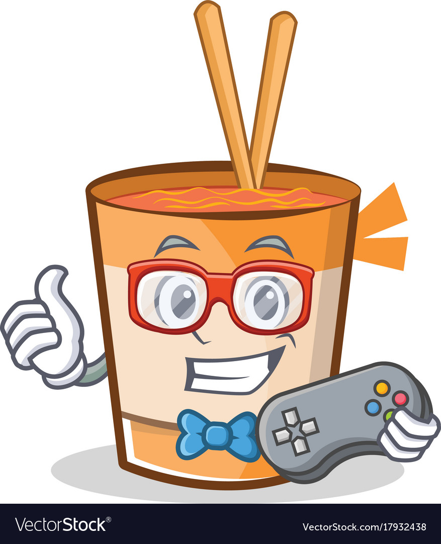 Gamer cup noodles character cartoon Royalty Free Vector