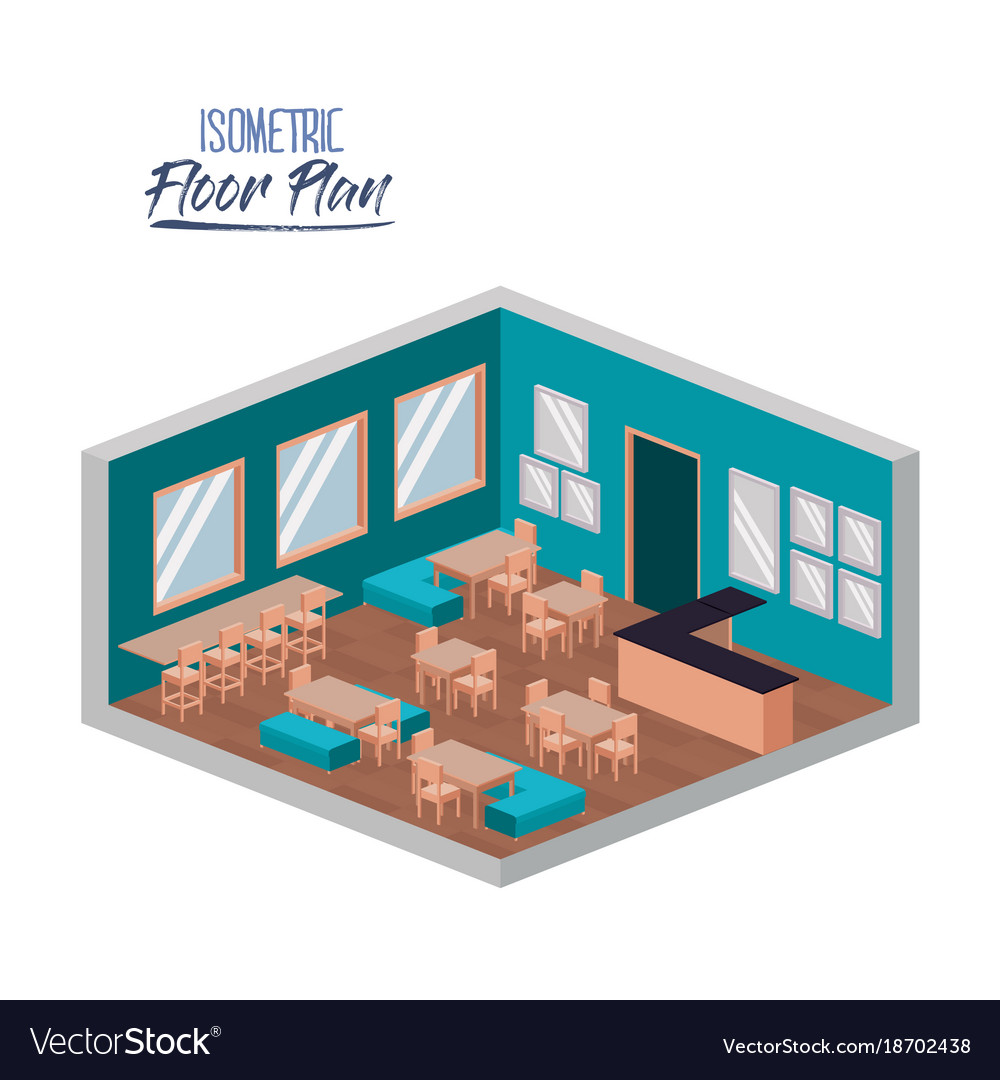 Isometric Floor Plan Of School Canteen In Colorful