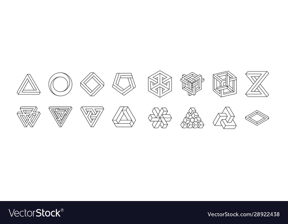 Set impossible shapes optical illusion Royalty Free Vector