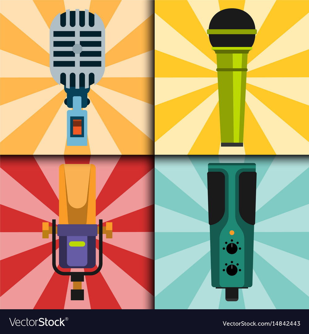 Different microphones types cards journalist