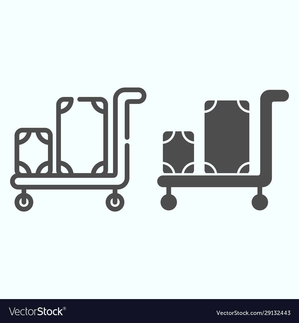 Luggage trolley line and solid icon baggage