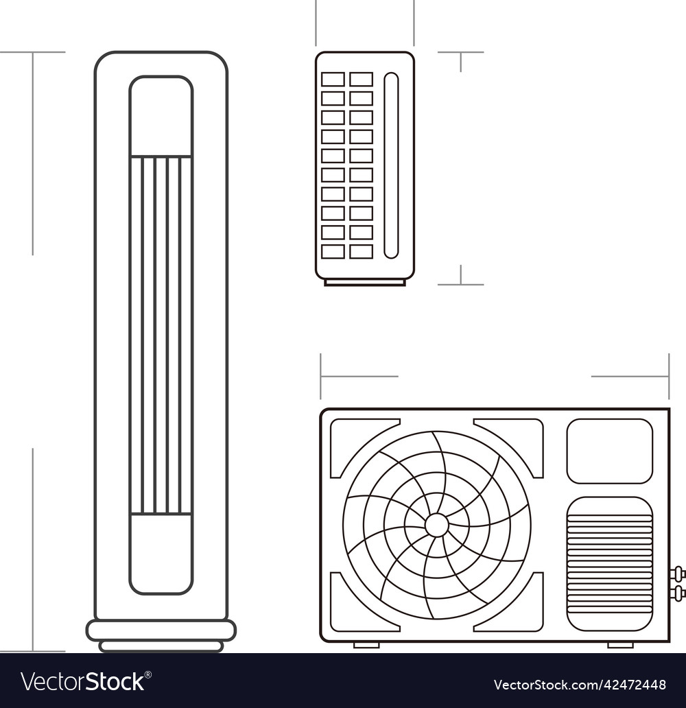 Air conditioner dimension drawing Royalty Free Vector Image