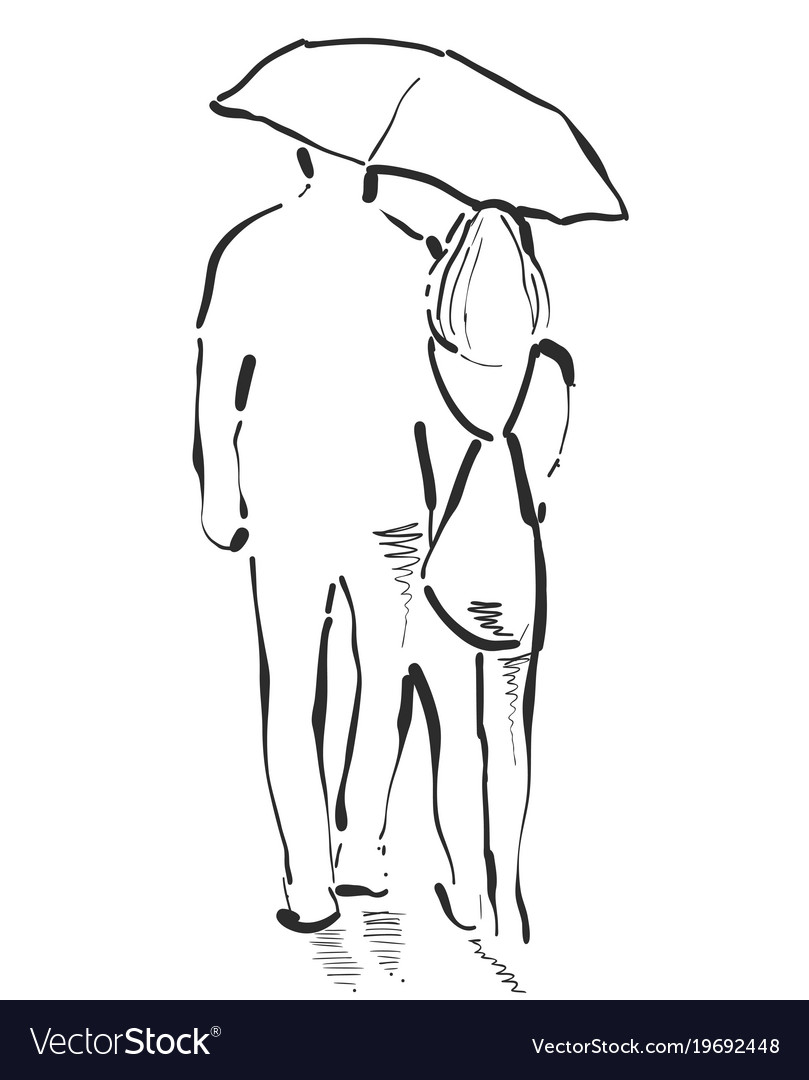 Couple With An Umbrella Boy And Girl Sketch