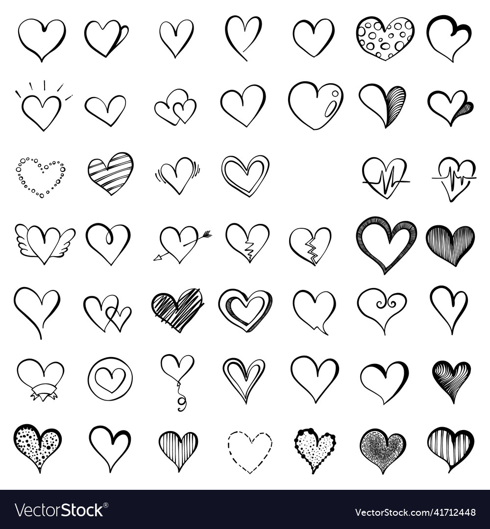 Heart doodle icon set drawing sketch Royalty Free Vector