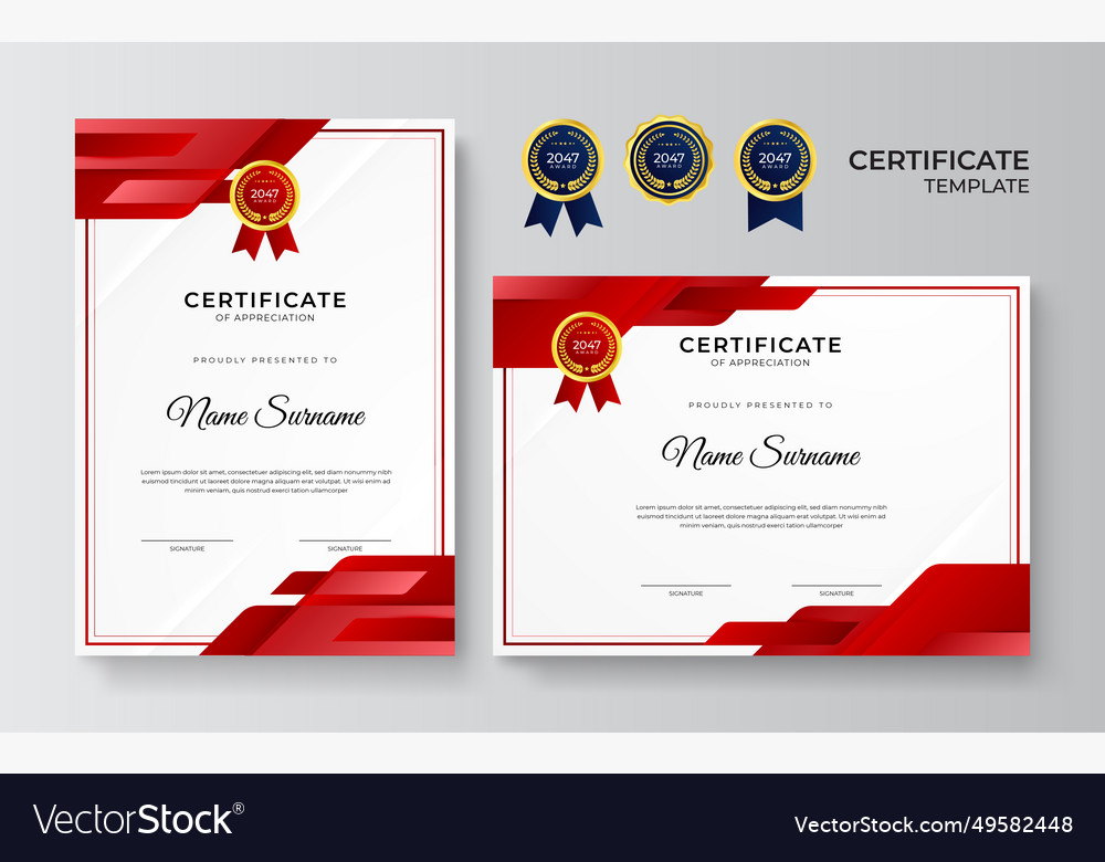 Modern red and gold certificate template design Vector Image