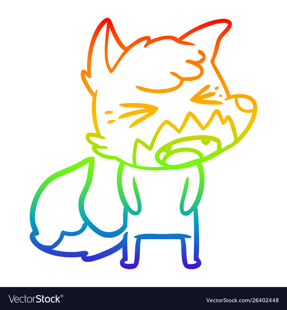 Rainbow gradient line drawing angry cartoon fox Vector Image