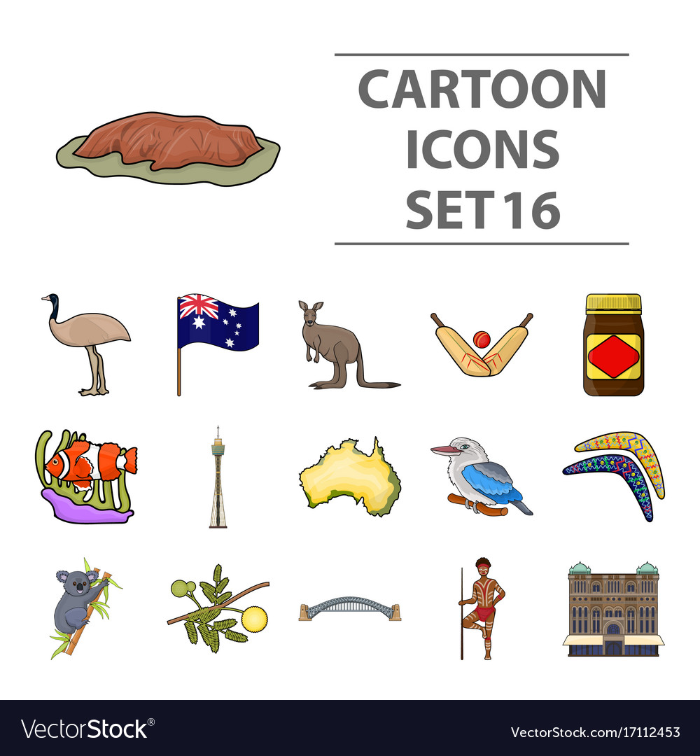 Australia set icons in cartoon style big