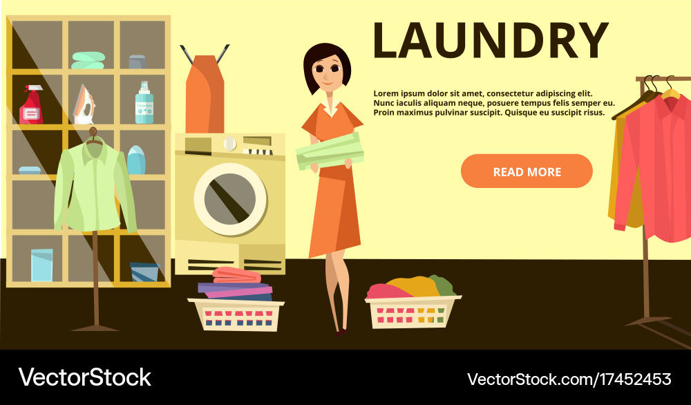 Laundry Horizontal Banner In Flat Style Royalty Free Vector