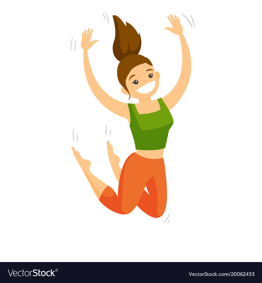 Young caucasian white caucasian woman jumping Vector Image