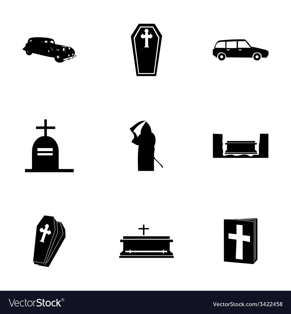 Black funeral icons set Royalty Free Vector Image