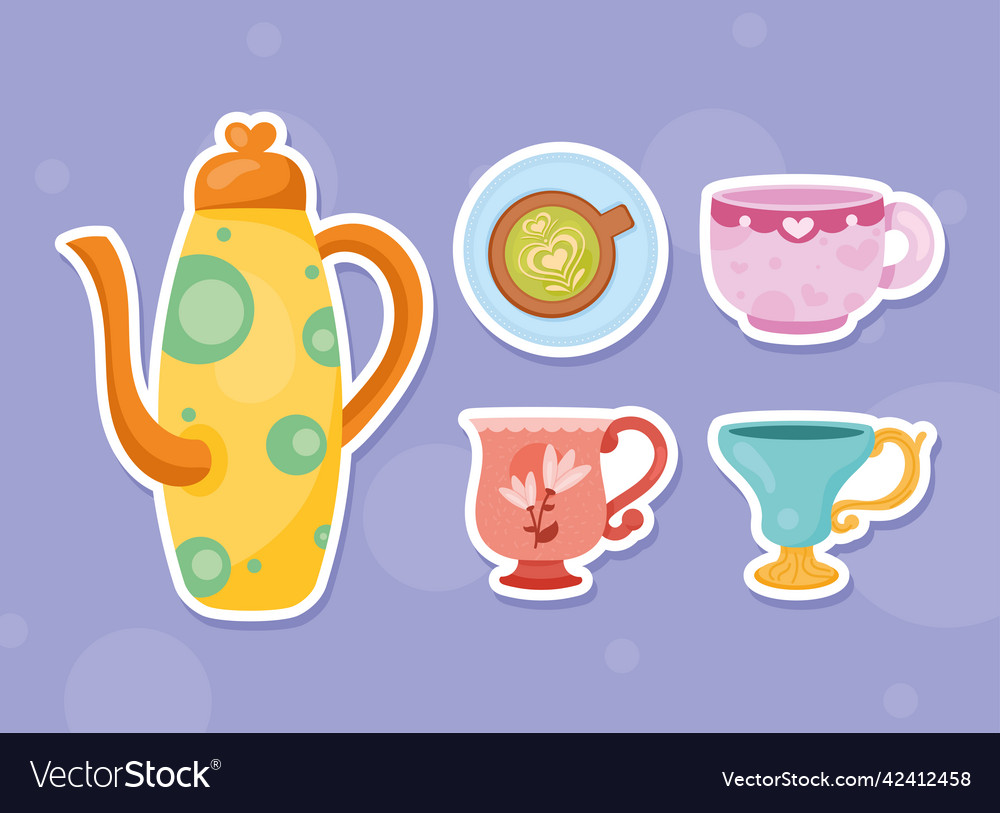Five teapot and cups icons Royalty Free Vector Image