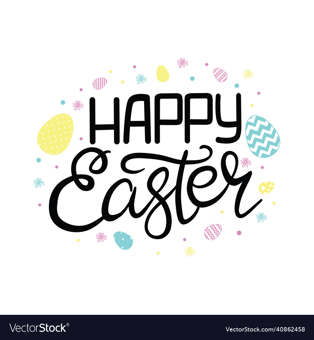 Hand sketched happy easter text drawn Royalty Free Vector