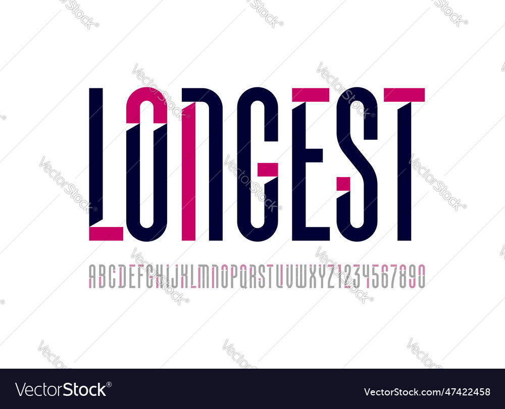 Longest font high croppered alphabet Royalty Free Vector