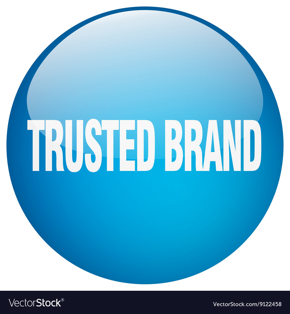 Trusted brand blue round gel isolated push button Vector Image