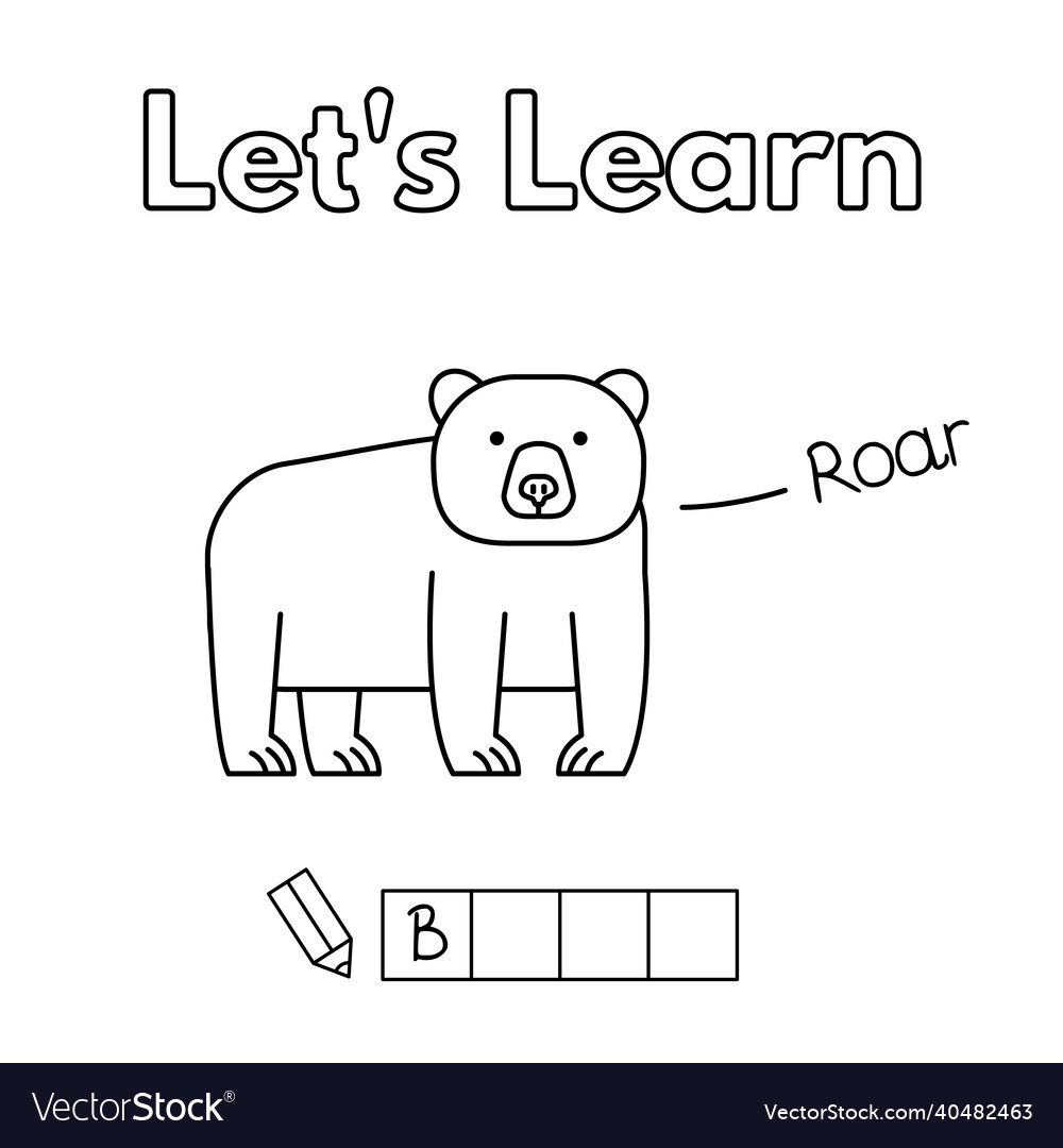 Learning bear. Мишка раскраска без черного шрифта.