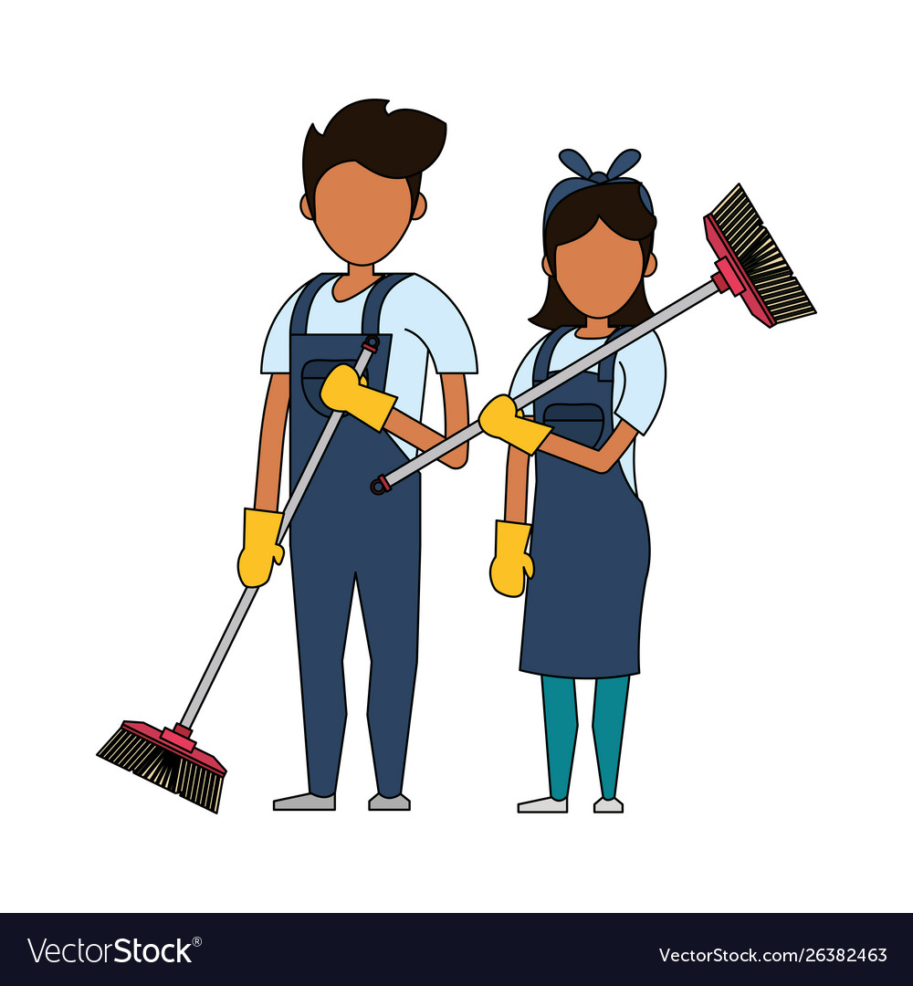 Cleaners workers with cleaning equipment Vector Image