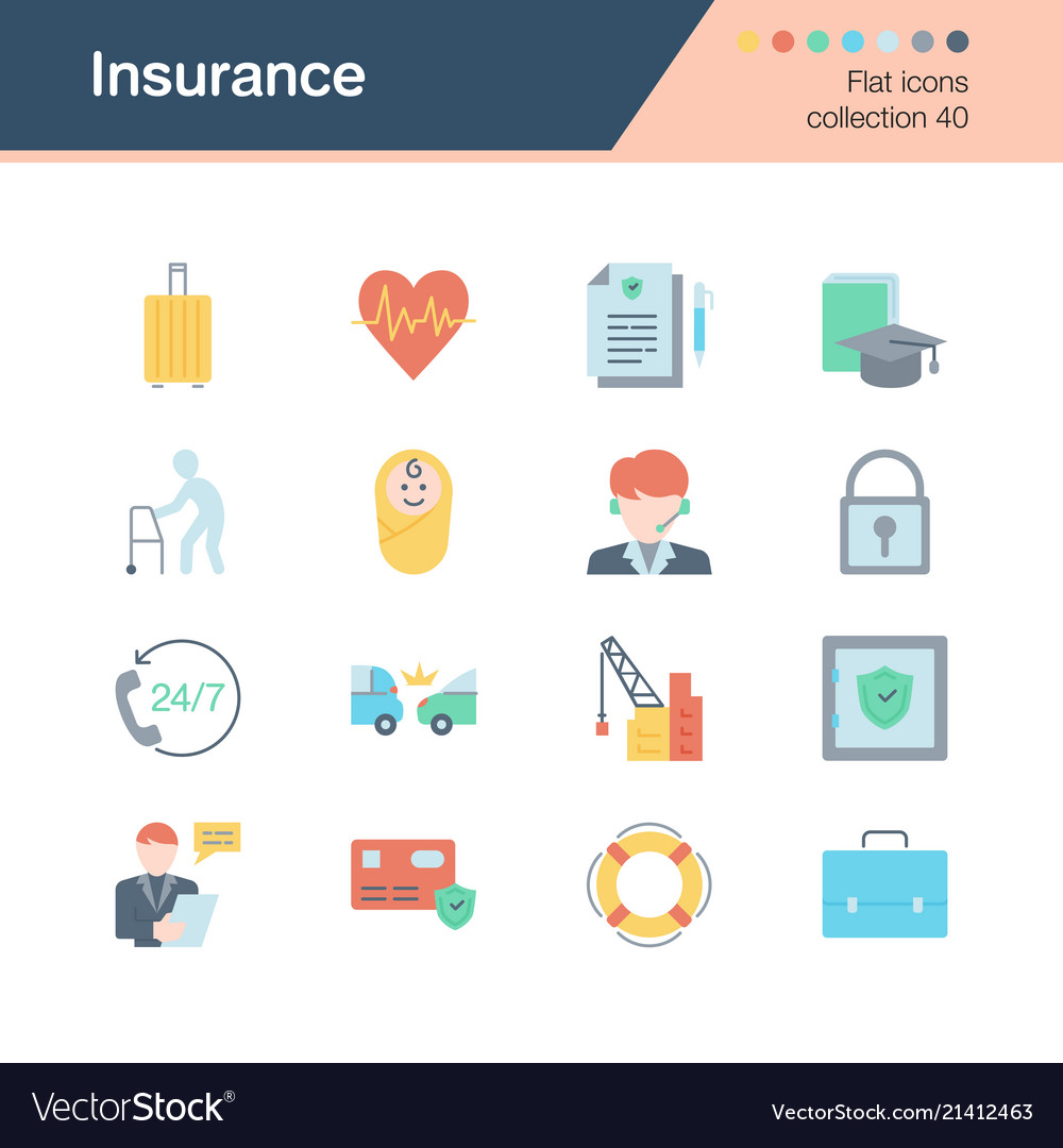 Insurance icons flat design collection 40